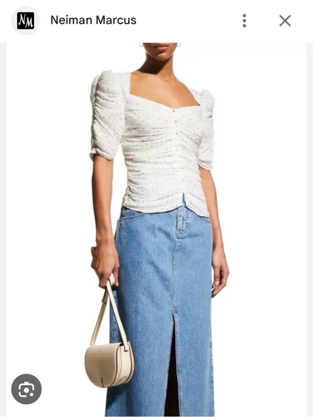 Frame White Ruched Puff Sleeve Top with black polka dots